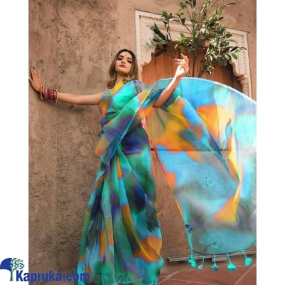 Multi Color Organza Digital Print Saree With Tussles Online at Kapruka | Product# EF_PC_CLOT0V154POD00081