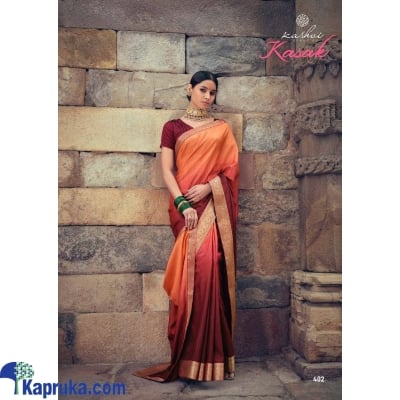 Brown Mix Orange Color Different Vichitra Weaving Border Saree Online at Kapruka | Product# EF_PC_CLOT0V154POD00096