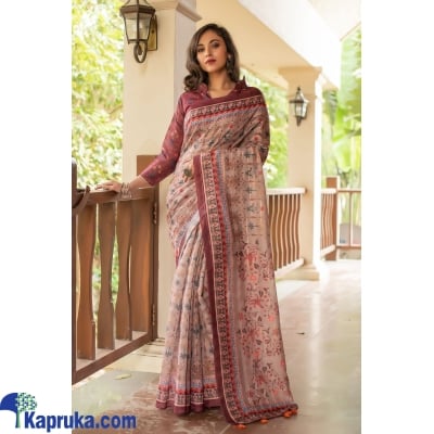 Soft Linen Cotton Saree With Beautiful Digital Print And Zari Lining All Over With Tassels At Pallu Online at Kapruka | Product# EF_PC_CLOT0V154POD00166