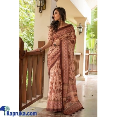 Soft Linen Cotton Saree With Beautiful Digital Print And Zari Lining All Over With Tassels At Pallu Online at Kapruka | Product# EF_PC_CLOT0V154POD00168