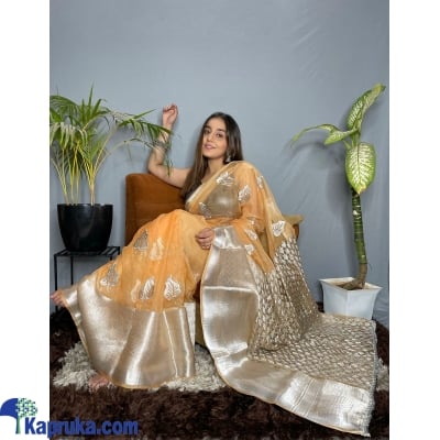 Organza Weaving Border Silk Saree (organza With Silver Border) With Embroidery Work In All Over Saree Online at Kapruka | Product# EF_PC_CLOT0V154POD00187