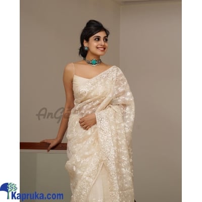 Pure Organza Saree White Thread Embroidery Work All Over With Crochet Lace Online at Kapruka | Product# EF_PC_CLOT0V154POD00196