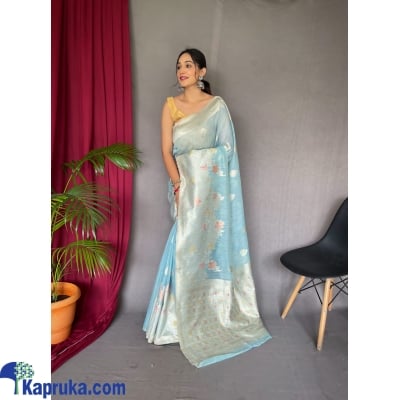 Pure Linen Slub Silk Saree With Original Zari Weaving , Exclusive Meena Work Online at Kapruka | Product# EF_PC_CLOT0V154POD00229