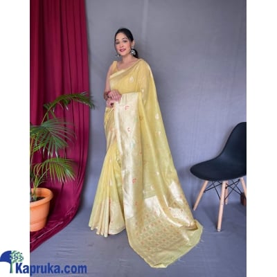 Pure Linen Slub Silk Saree With Original Zari Weaving , Exclusive Meena Work Online at Kapruka | Product# EF_PC_CLOT0V154POD00230