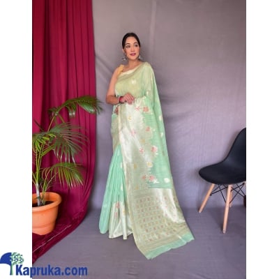 Pure Linen Slub Silk Saree With Original Zari Weaving , Exclusive Meena Work Online at Kapruka | Product# EF_PC_CLOT0V154POD00232