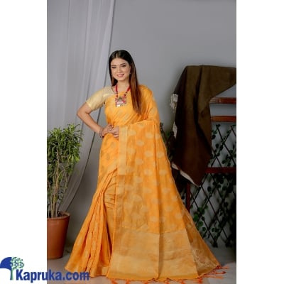 Orange Supermely And Prime Linen Traditional Silk Chanderi Saree Online at Kapruka | Product# EF_PC_CLOT0V154POD00258