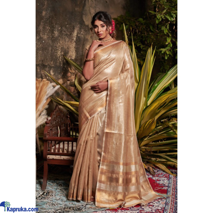 Soft Linen Tissue Silk Saree With Multicolour Zari Weaves Temple Border With Zari Pallu Online at Kapruka | Product# EF_PC_CLOT0V154POD00304