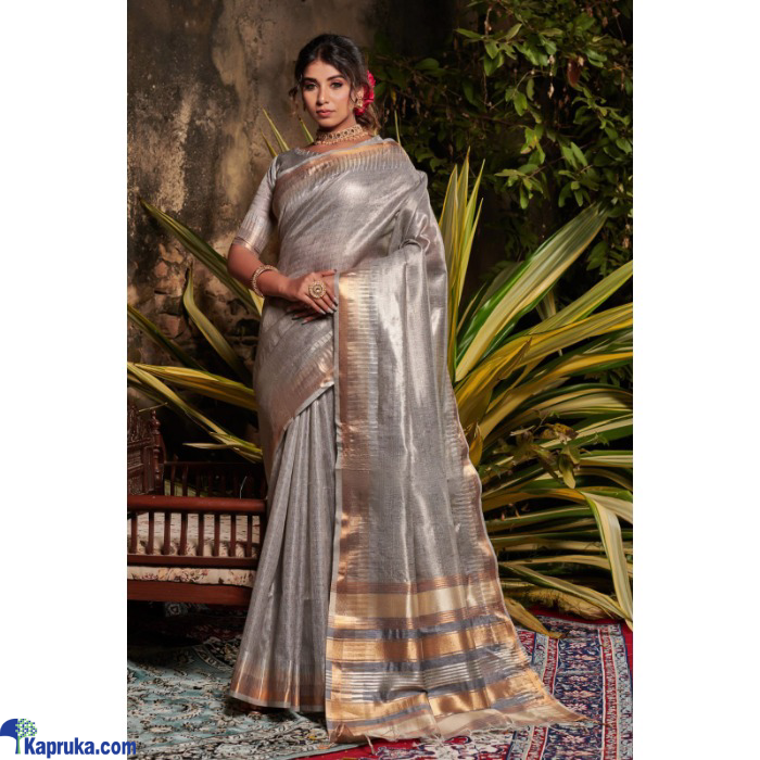 Soft Linen Tissue Silk Saree With Multicolour Zari Weaves Temple Border With Zari Pallu Online at Kapruka | Product# EF_PC_CLOT0V154POD00305