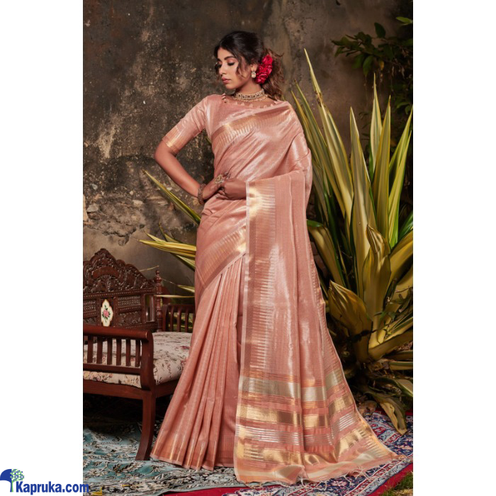 Soft Linen Tissue Silk Saree With Multicolour Zari Weaves Temple Border With Zari Pallu Online at Kapruka | Product# EF_PC_CLOT0V154POD00306