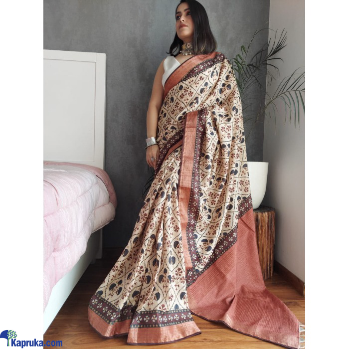Handloom Cotton Silk Saree With Trendy Prints And Piping Border Online at Kapruka | Product# EF_PC_CLOT0V154POD00325