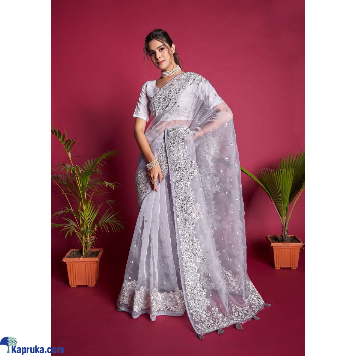 Pure Organza Seqnce & Thread Work In All Over Saree With Tassels Online at Kapruka | Product# EF_PC_CLOT0V154POD00327