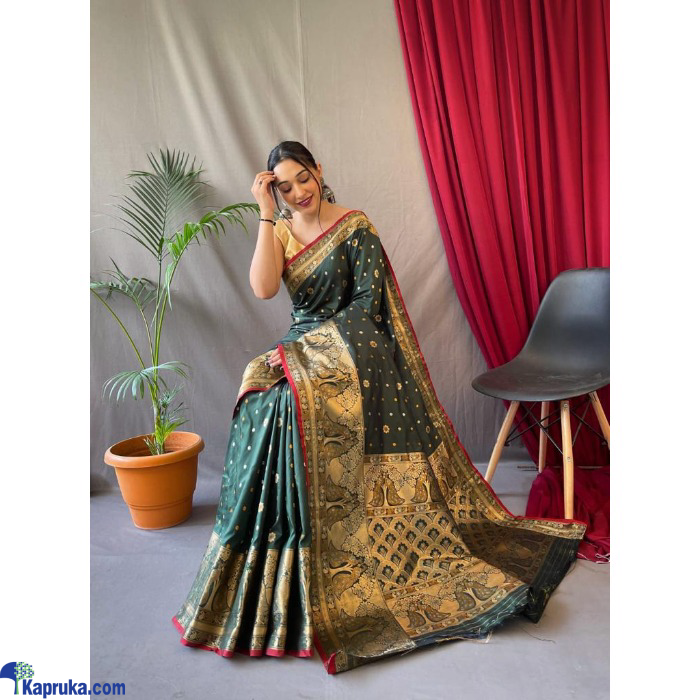 Pure Soft Silk Kanchipuram Saree With Silver And Gold Zari Weaved With 9' Double Peacock Border Online at Kapruka | Product# EF_PC_CLOT0V154POD00342