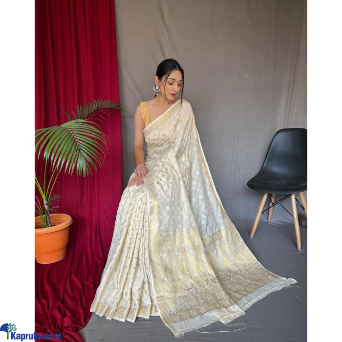 Pure Muslin Soft Silk Saree With All Over Weaving Design Of Gold And Silver Rich Pallu Online at Kapruka | Product# EF_PC_CLOT0V154POD00346
