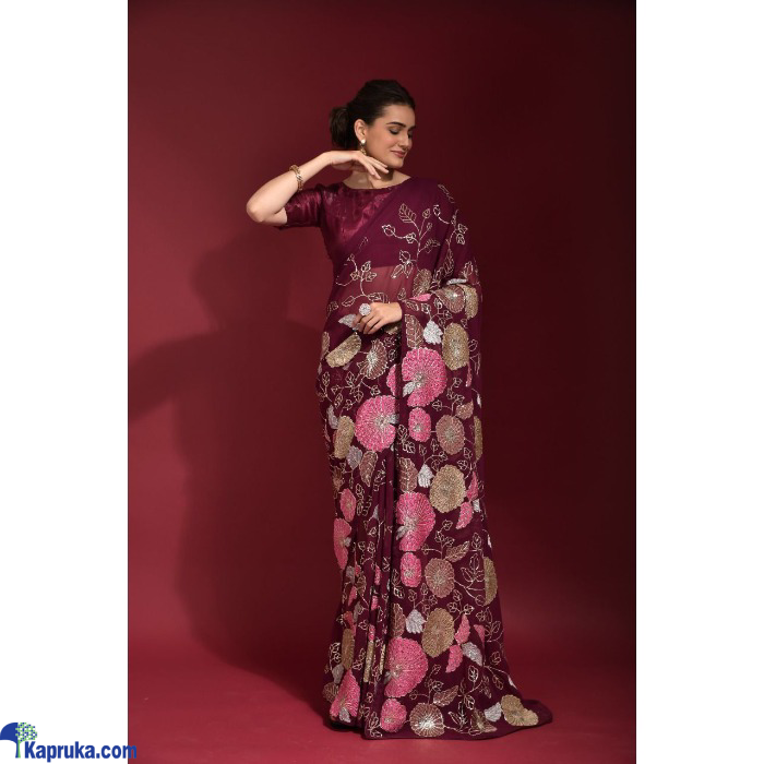 Beautiful Sequence And Multicolored Thread Embroidery Work Saree Online at Kapruka | Product# EF_PC_CLOT0V154POD00357