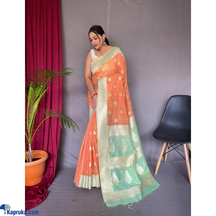 Pure Linen Slub Silk Saree With Original Zari Weaving, Exclusive Contrast Rich Pallu Online at Kapruka | Product# EF_PC_CLOT0V154POD00363