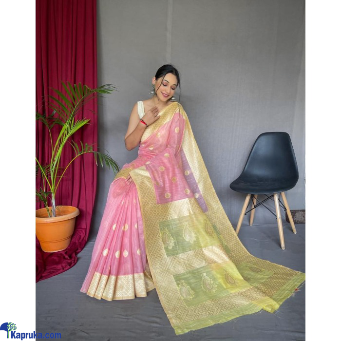 Pure Linen Slub Silk Saree With Original Zari Weaving, Exclusive Contrast Rich Pallu Online at Kapruka | Product# EF_PC_CLOT0V154POD00364