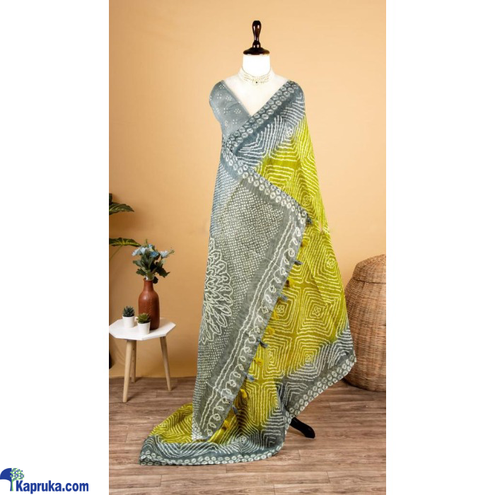 Soft Linen Cotton Sarees With Bandhani Conceptual Body Online at Kapruka | Product# EF_PC_CLOT0V154POD00384