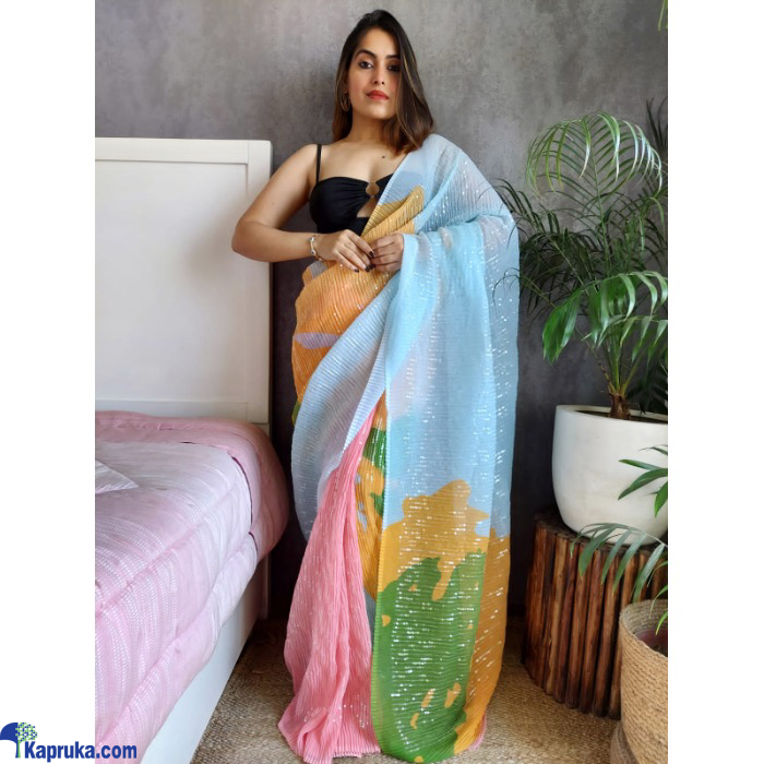 Beautiful Prints Saree With Fully Micro Crushed Nd 5 Mm Sequence Work Online at Kapruka | Product# EF_PC_CLOT0V154POD00401
