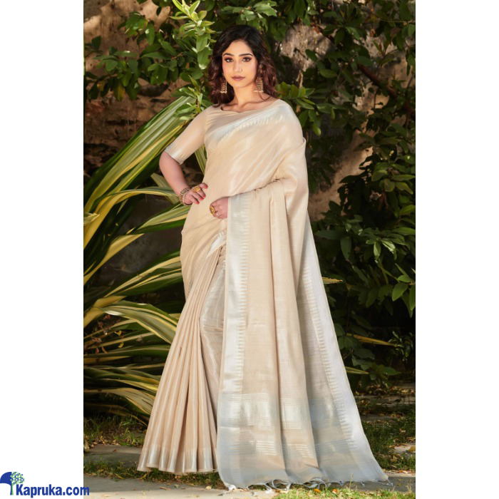 Pure Tissue Linen Saree With Silver Zari Weaves Temple Border Online at Kapruka | Product# EF_PC_CLOT0V154POD00446