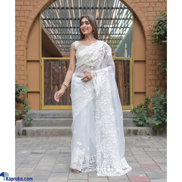 Pure Organza Silk With Shiny Fabric Saree In White Online at Kapruka | Product# EF_PC_CLOT0V154POD00489