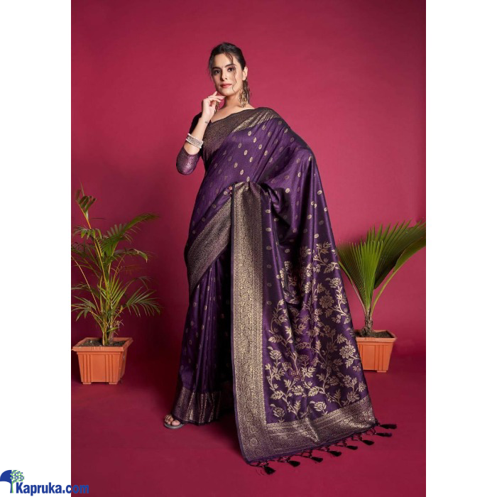 Banarasi Raw Silk Saree With All Over Zari Weaving Pattern And Zari Border With Fancy Tassels Online at Kapruka | Product# EF_PC_CLOT0V154POD00569