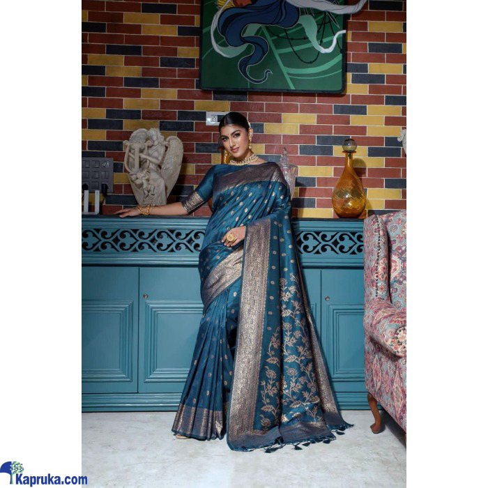 Banarasi Raw Silk Saree With All Over Zari Weaving Pattern And Zari Border With Fancy Tassels Online at Kapruka | Product# EF_PC_CLOT0V154POD00570