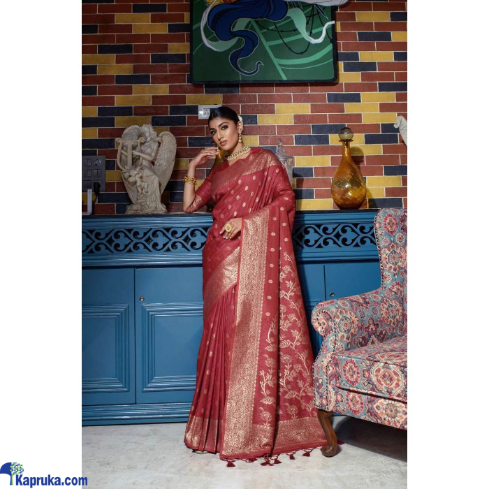 Banarasi Raw Silk Saree With All Over Zari Weaving Pattern And Zari Border With Fancy Tassels Online at Kapruka | Product# EF_PC_CLOT0V154POD00571