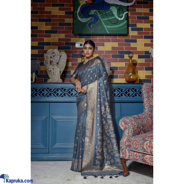 Banarasi Raw Silk Saree With All Over Zari Weaving Pattern And Zari Border With Fancy Tassels Online at Kapruka | Product# EF_PC_CLOT0V154POD00572