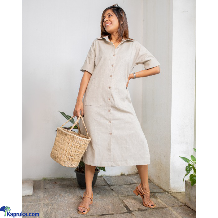 Lara Button Down Midi Dress - Sand Online at Kapruka | Product# EF_PC_CLOT0V160POD00068