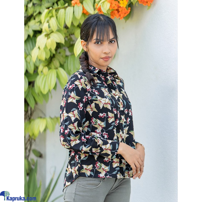 Floral Print Front Button Shirt Blouse - Black Online at Kapruka | Product# EF_PC_CLOT0V170POD00059
