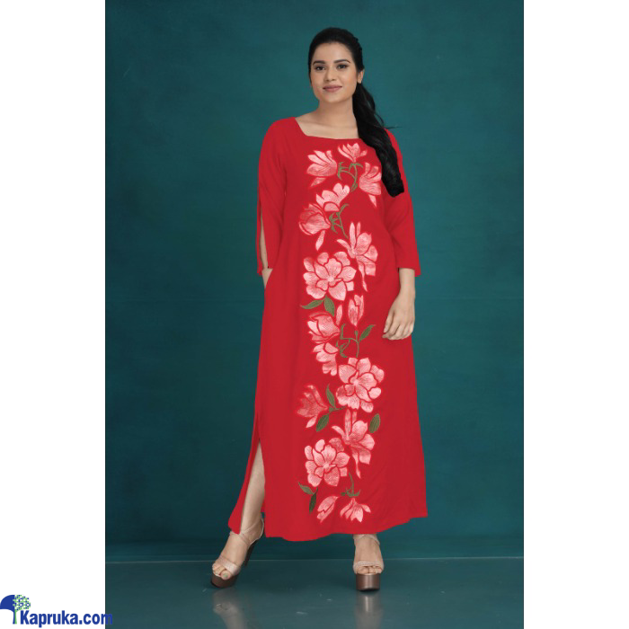 Slab Linen Front Applique Embroidery Red Dress Online at Kapruka | Product# EF_PC_CLOT0V46POD00099