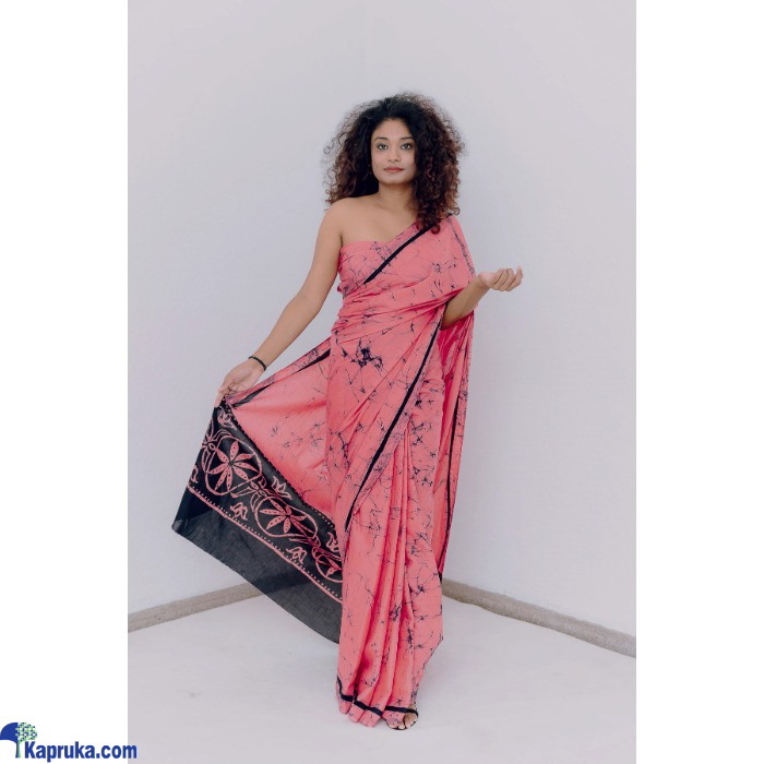 Pastel Pink Batik Saree With Navy Design & Cracks D10- 20- 03 Online at Kapruka | Product# EF_PC_CLOT0V363POD00013