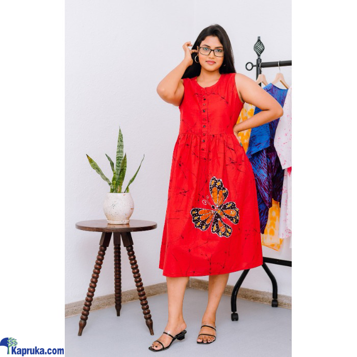 Red Batik Dress With Butterfly Motif DR012 Online at Kapruka | Product# EF_PC_CLOT0V363P00027
