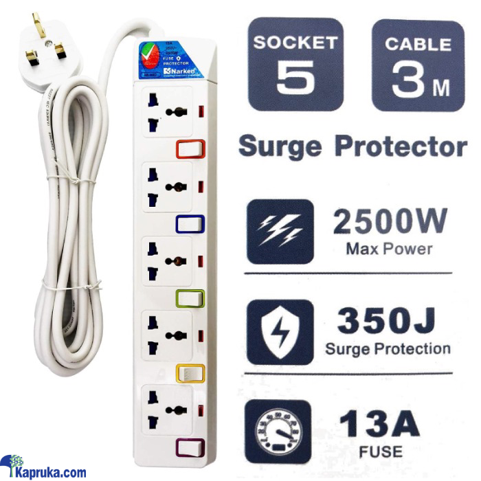 5 Way Plug Socket Outlets With 3 Meter Extension Cord Universal Power Strip Wire Charger Online at Kapruka | Product# EF_PC_ELEC0V671P00010