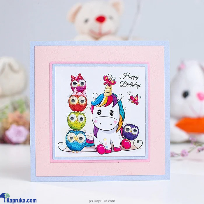 Unicorn And Owls Happy Birthday Handmade Greeting Card Online at Kapruka | Product# EF_PC_GREE0V699P00005
