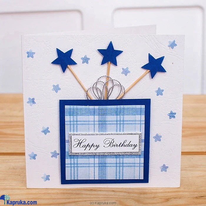 Happy Birthday (blue) Gift Box & Stars Handmade Greeting Card Online at Kapruka | Product# EF_PC_GREE0V699P00029