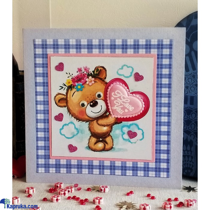 'love You' (pink Heart) Teddy (blue) - Handmade Greeting Card Online at Kapruka | Product# EF_PC_GREE0V699P00043