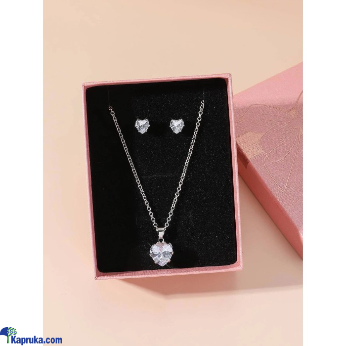 Cubic Zirconia Heart Pendant Necklace & Stud Earrings Online at Kapruka | Product# EF_PC_JEWE0V829P00078