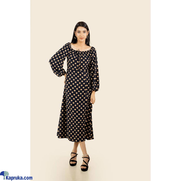 Polka Dot Elegance Long Sleeve Dress - Black Gray Online at Kapruka | Product# EF_PC_CLOT0V1165P00016