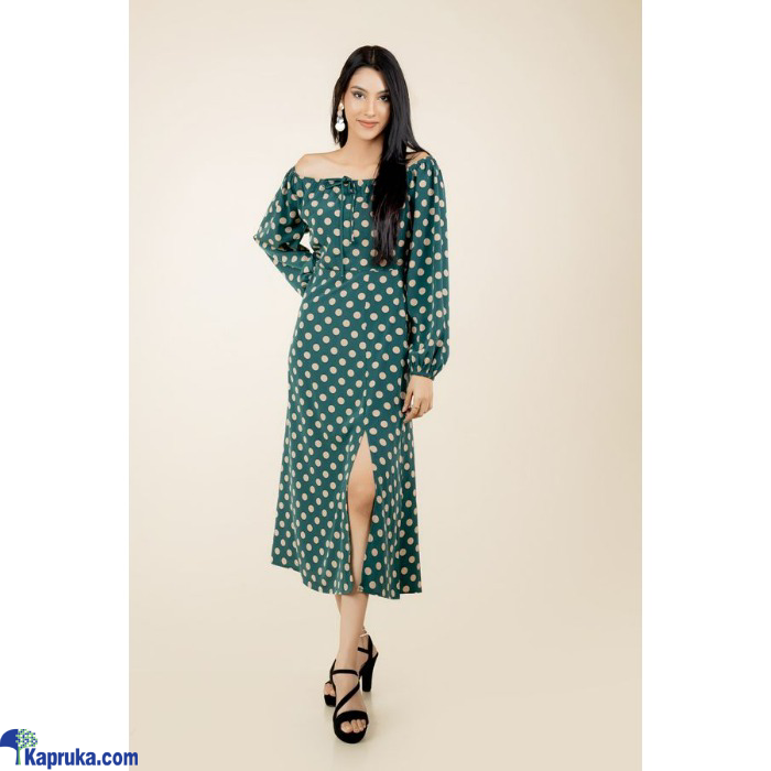 Polka Dot Elegance Long Sleeve Dress - Green And Beige Online at Kapruka | Product# EF_PC_CLOT0V1165P00018