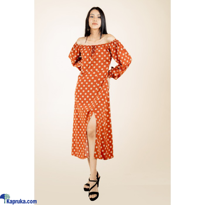 Polka Dot Elegance Long Sleeve Dress - Orange - Beige Online at Kapruka | Product# EF_PC_CLOT0V1165P00019