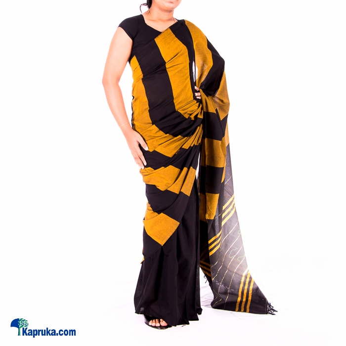 Black And Yellow Handloom Cotton Saree Online at Kapruka | Product# clothing0396