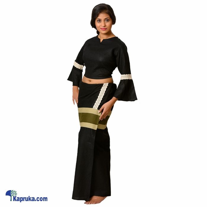 Linen Black Lace Lungi With Black Blouse Materiel Online at Kapruka | Product# clothing0587