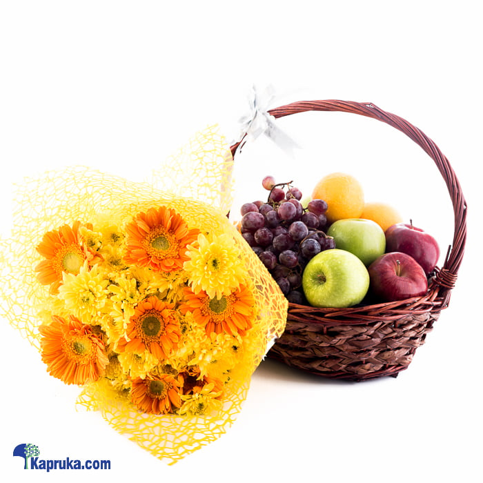 Supreme Fruit Basket With Yellow Flowers Online at Kapruka | Product# fruits00139