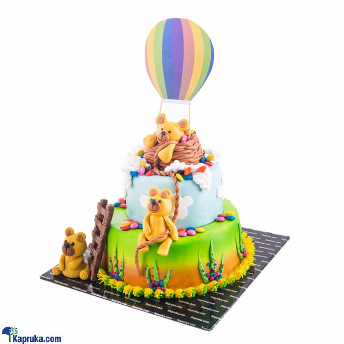 Teddy And The Air Balloon Two Tier Ribbon Cake Online at Kapruka | Product# cake00KA00941
