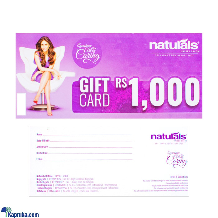 Naturals Unisex Salon Rs.1000 Gift Card Online at Kapruka | Product# giftV00Z178