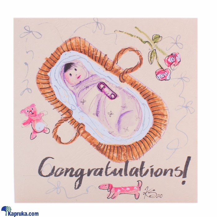 Hand Painted New Born Girl Greeting Card Online at Kapruka | Product# greeting00Z1974