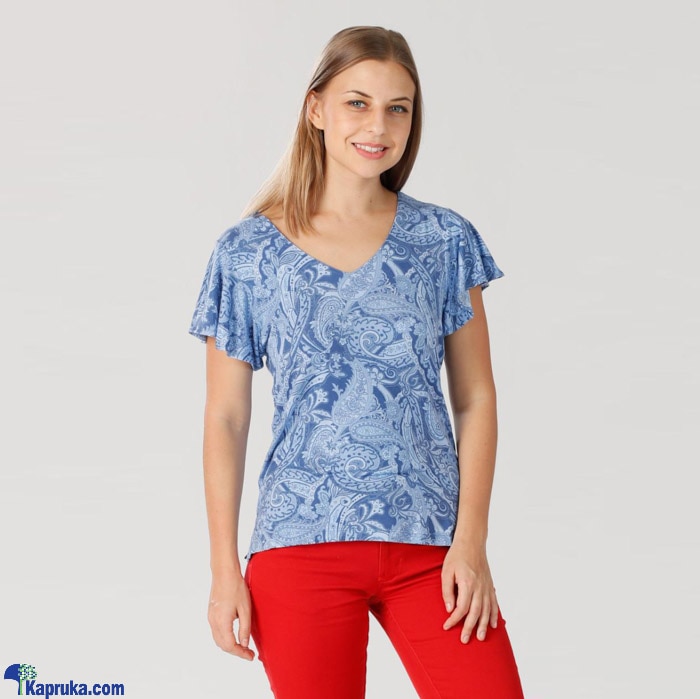 Breezy Blue- Flare Sleeve Knit T- Shirt Online at Kapruka | Product# clothing0748