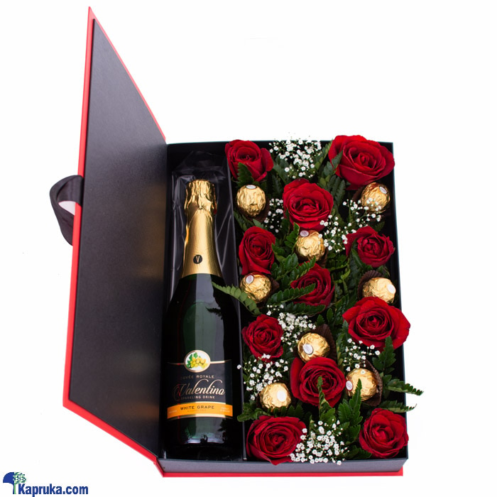 Romance In Advance- Mix Of Red Roses, Ferero Rochers, Non- Alcoholic Wine Bottle Online at Kapruka | Product# flowers00T1168