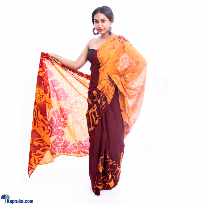 Meroon Colour Flower Mixes Batik Saree Online at Kapruka | Product# clothing01812